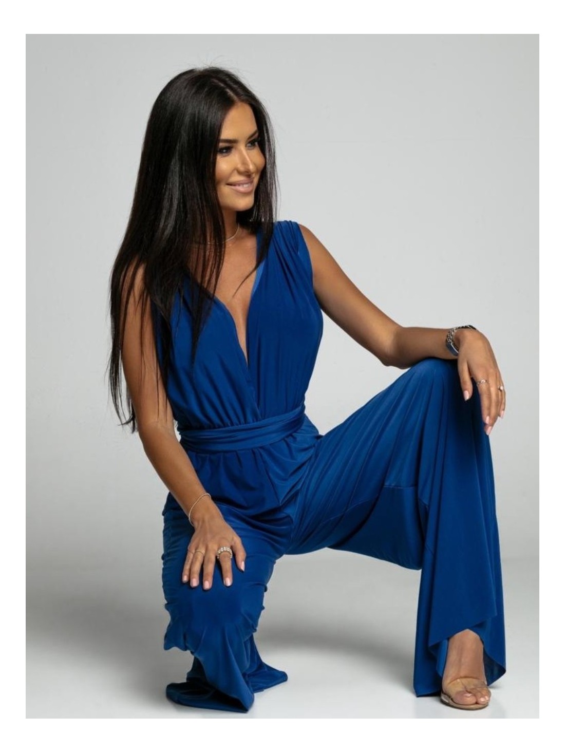 Cornflower blue jumpsuit tied in several ways AZR002